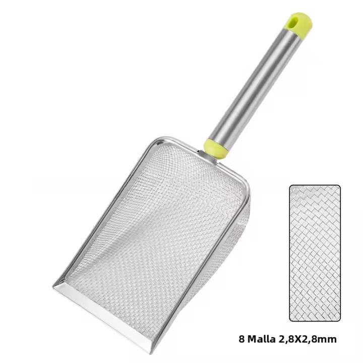 Escobilla De Arena Para Gatos De Acero Inoxidable Con Malla Fina Fácil De Limpiar No Adhiere Residuos Eficiente Y Duradera Para Reptiles Y Arena - 1