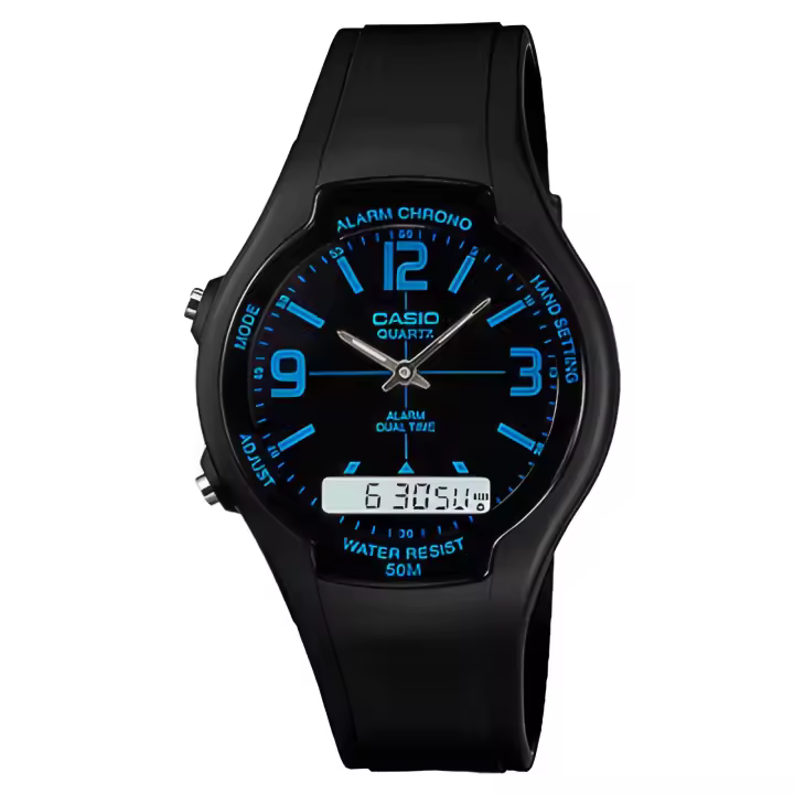 reloj unisex Casio AW-90H-2B analógico digital alarma cronómetro 50m WR - 1