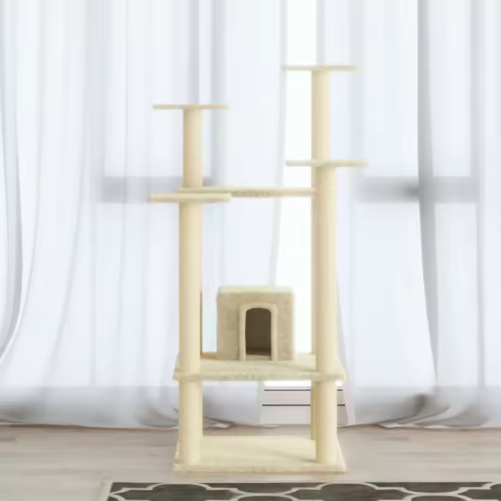 vidaXL RASCADOR PARA GATOS CON POSTES DE SISAL CREMA 110 CM - 1