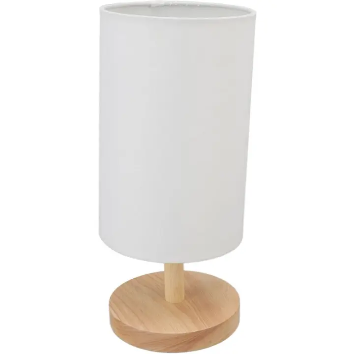 Lámpara de Mesa Lámpara de mesita de noche con base de madera y pantalla de tela para dormitorio, enchufe europeo, 110-240 V, color blanco - 1