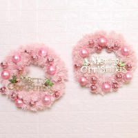 Corona De Navidad De 30 Cm En Rosa Con Bolitas De Oro Letras Feliz Navidad Decoración Para Puertas Y Ventanas Año Nuevo 2024 - details 4