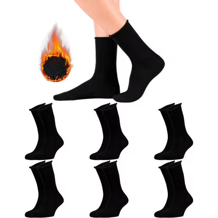 DEBEKOR Calcetines Térmicos Sin Puño - Pack de 6 Pares - Interior de Rizo Completo - Calientes y Confortables - 40-46, Negro - 1