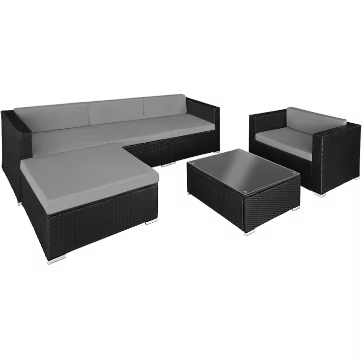 Tectake - Conjunto de ratán Milano | Cojines mullidos para máximo confort con grosor aprox. 7 cm | Todos los cojines tienen un acolchado de 7 cm | Mesa con tablero de cristal - 1