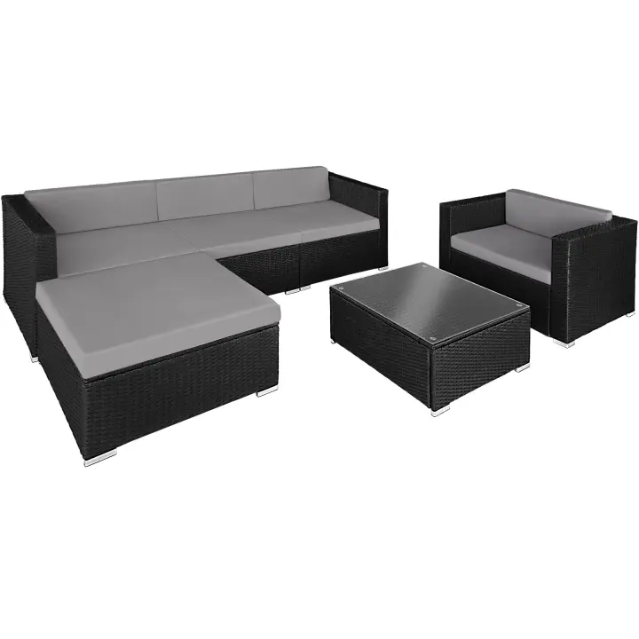 Tectake - Conjunto de ratán Milano | Cojines mullidos para máximo confort con grosor aprox. 7 cm | Todos los cojines tienen un acolchado de 7 cm | Mesa con tablero de cristal - 1