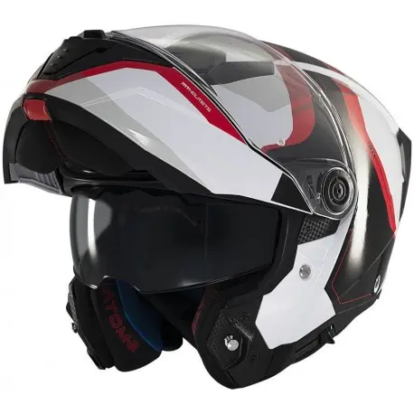 MT HELMETS Casco Modular Atom 2 SV EMALLA B0 Mate Blanco y Rojo Totalmente Homologado - 1