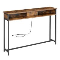 Mesa de consola delgada con multienchufe integrado, sofá con 2 compartimentos y carga oculta, ahorro de espacio, disponible en gris ahumado, blanco nube y marrón rústico, 25x120x81,1 cm - details 6