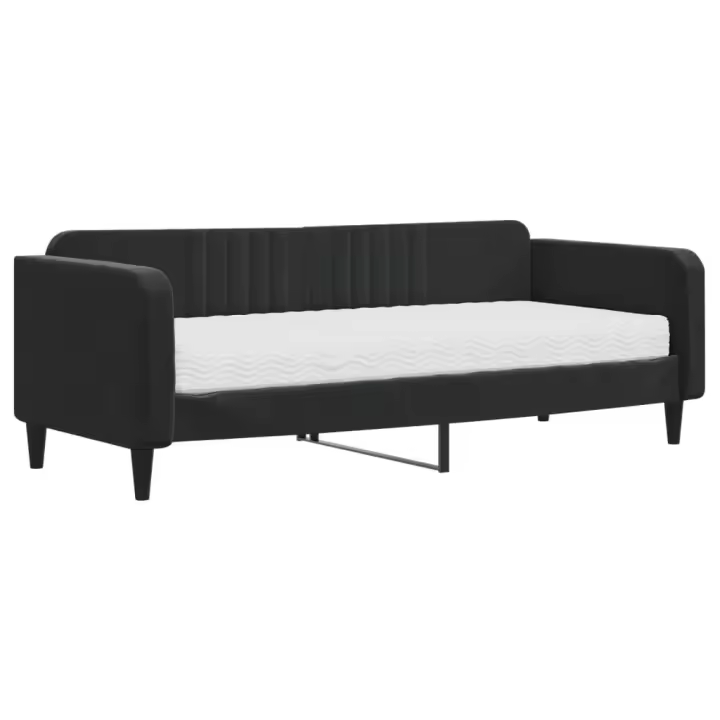vidaXL Sofá cama con colchón terciopelo negro 90x200 cm - 1