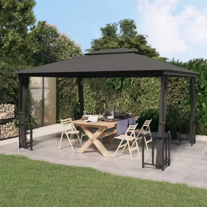 vidaXL Cenador con paredes laterales y techos dobles antracita 3x4 m - 1