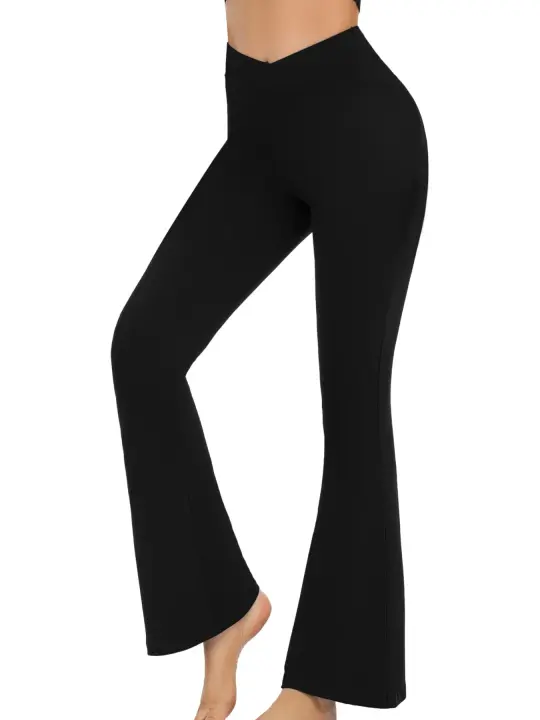 Leggings Flared Para Mujer Pantalones De Yoga Con Cintura Alta Control De La Panza Crossover Spandex Y Poliéster Talla True Fit - 1