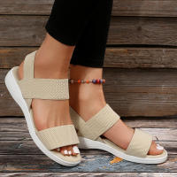 Sandalias De Mujer De Tejido Elástico Con Tacón Bajo Y Plataforma No Disponible Cómodas Y Ligeros Para Caminar En Verano Talla Real Adecuada Estilo Fashion - details 16