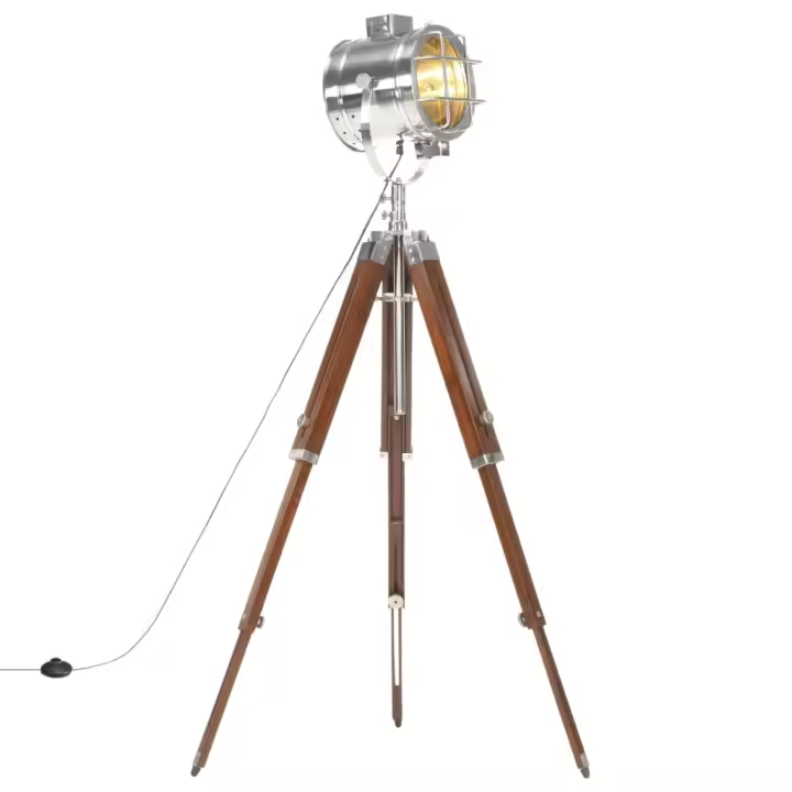 vidaXL Madera Maciza de Mango Lámpara de Suelo con Trípode 165 cm de Pedestal Color Latón,  Plateado, y mas - 1