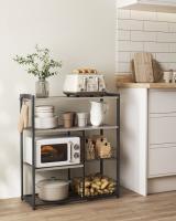 Estantería de cocina con cestas de malla y soporte para microondas, 80x35x95 cm, incluye estantes y ganchos, disponible en marrón rústico, nogal y greige - details 1