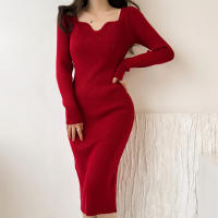 Vestido Midi Bodycon De Lana Para Mujer Seoulish Otoño Invierno Con Cuello Cuadrado Y Manga Larga Estilo Elegante Oficina - details 0