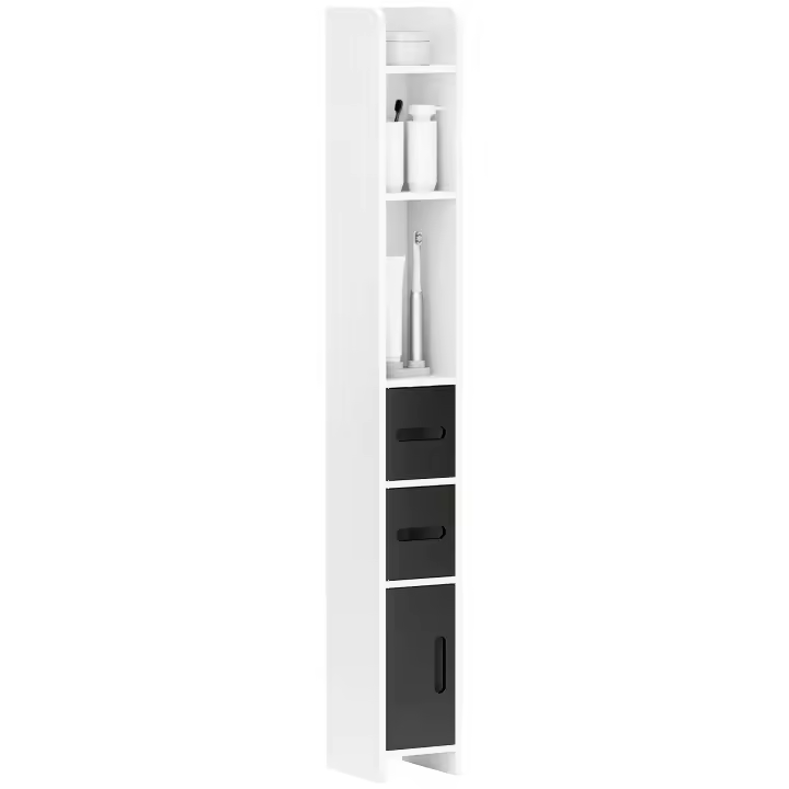 kleankin ArmarioAltodeBaño con 3 Puertas y 3 Estantes Abiertos Columna Auxiliar de Baño para Salón Aseo Dormitorio Estilo Moderno 15x17x120 cm - 1
