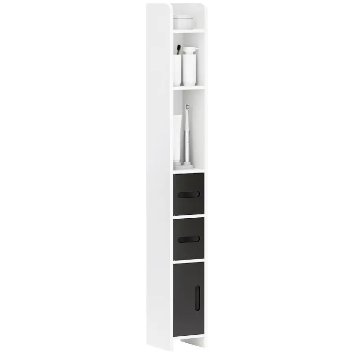 kleankin ArmarioAltodeBaño con 3 Puertas y 3 Estantes Abiertos Columna Auxiliar de Baño para Salón Aseo Dormitorio Estilo Moderno 15x17x120 cm - 1