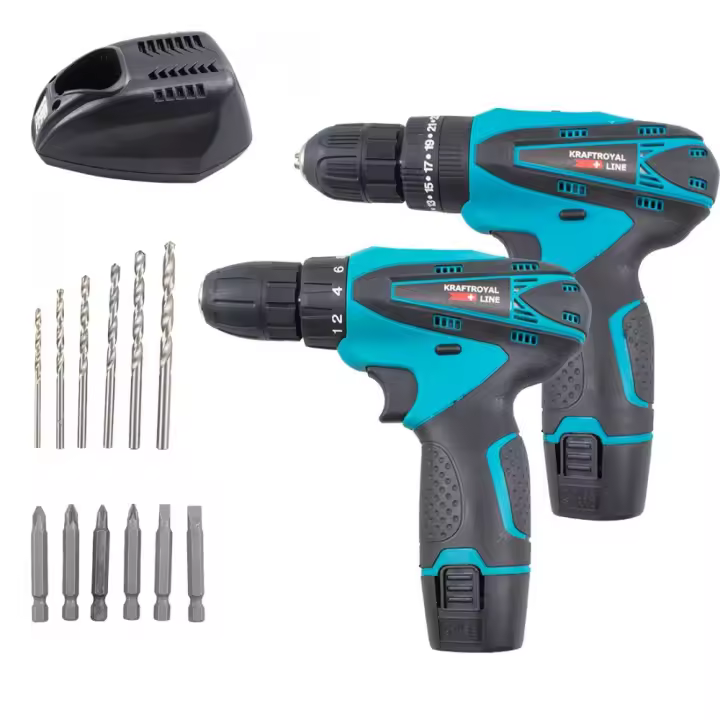 Mediawavestore Taladro Inalámbrico 18V KRAFTROYAL JPZ2012 - Kit Taladro Combinado con Ajustes de Torsión y Mandril Autoblocante - 1