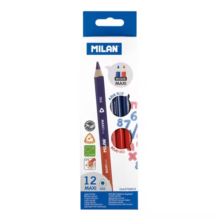 MILAN Caja 12 Lápices Bicolor Azul - Rojo MAXI Triangulares - 1