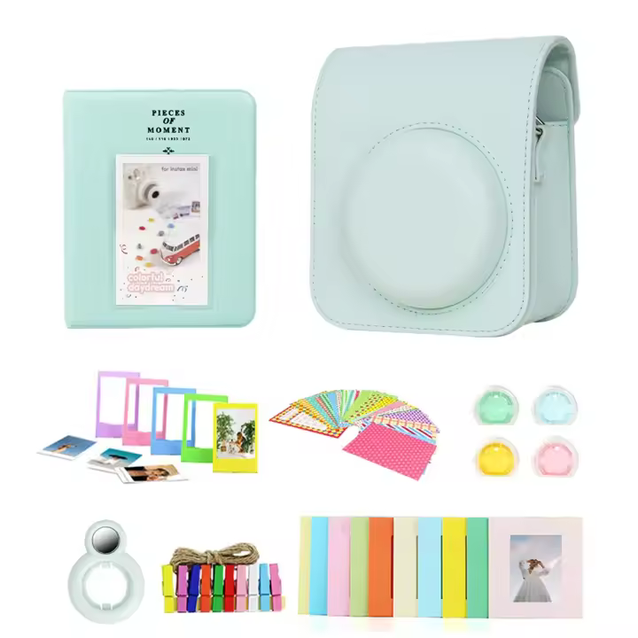 Bolsa de Cámara de Cuero con 7 Partes para Fujifilm Instax Mini 12 Funda de Protección de 64 Bolsos with Marco de Foto, Espejo de Auto-retro, Filtros de Lente - 1