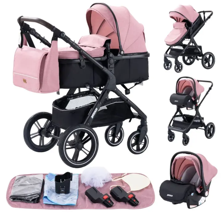 EU Children Store - Cochecito de bebé 3 en 1, carrito portátil de viaje, lujoso, plegable, de paisaje alto, marco de aluminio, multifuncional - 1