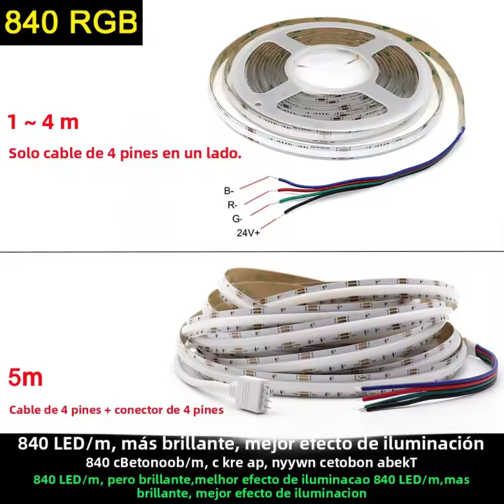 Tira De LED Flexible RGBCCT RGBW RGB COB 12V 24V Con 576 768 840 LEDs/m Para Decoración Del Hogar Sin Puntos Ceros Colorido FOB - 1