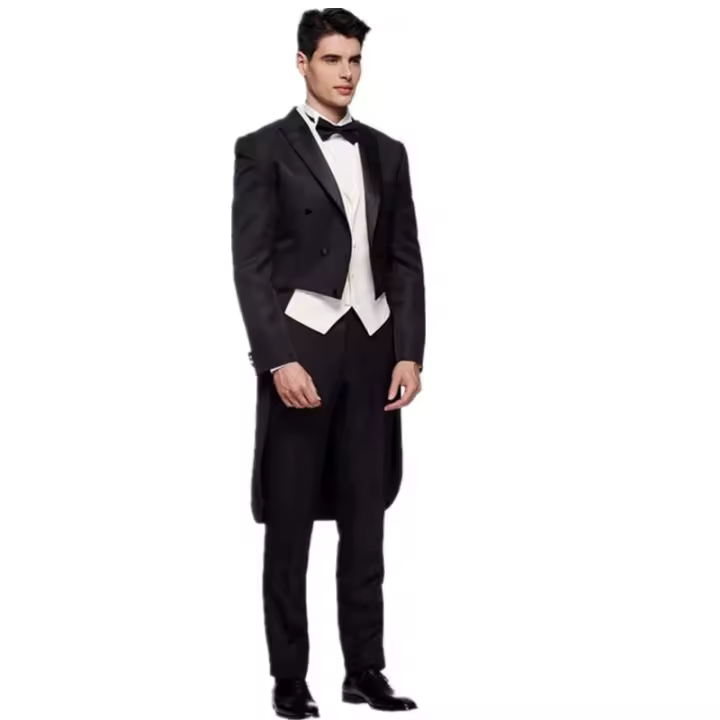 Traje De Tuxedo Negro Para Hombre Traje Formal Con Cuello De Golondrina Pantalones Y Chaleco Para Bodas Y Fiestas - 1