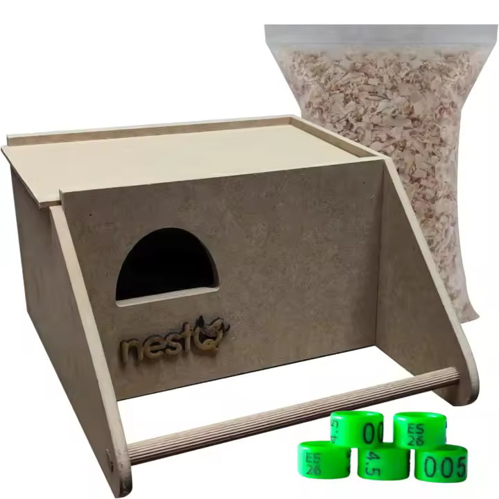 Nido nestQ para Agapornis Iseparables, Periquitos Grande con Anillas de 2026 y Viruta para la Cama, Casita de Cría de Madera Interior para Pájaros, con Enganches para la Jaulas de Aves, 23cm x 27cm x 14cm - 1