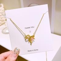 Collar De Lujo En Forma De Diamante Rosa Con Lazo Colgante De Cobre Estilo Sweet Hundred Para Mujeres Joyería De Moda - details 2