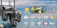 Cámara De Seguridad IP 12MP 6K HD Wifi Exterior Con Pantalla Tríplice Pantalla 360° PTZ CCTV Inalámbrico Smart IP1C360 Para Hogar - details 0
