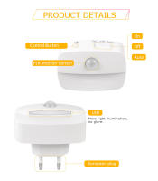 Lámpara Nocturna LED Con Sensor De Movimiento EU/US Enchufe 85-265V Pir Inducción Humana 3 Colores Para Dormitorio - details 2