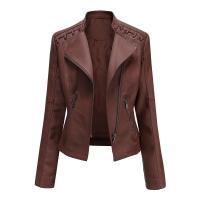 Chaqueta De Motociclista De Cuero PU Para Mujer Chaqueta De Motocross De Cuello Erguido Con Cremallera Ajustada Y Estilo Casual - details 29