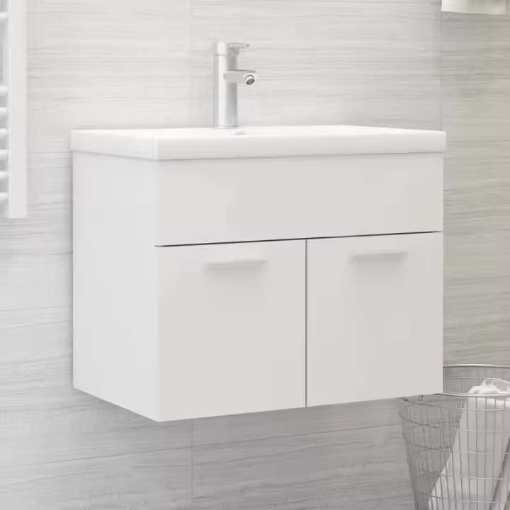 vidaXL Mueble con lavabo madera de ingeniería en color Negro/Blanco | almacenamiento funcional diseño moderno para baño dormitorio sala - 1