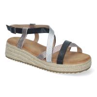 PuntoSalao Sandalias de plataforma en yute planas tiras para mujer negro CF-2457 - details 1