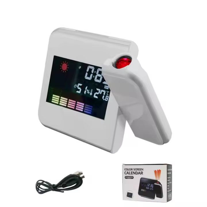 Reloj despertador de proyección Digital LED, termómetro de temperatura, pantalla de fecha y hora de escritorio, proyector, calendario de mesa, reloj Led C - 1