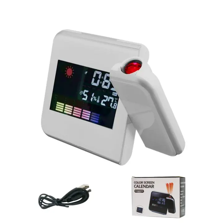 Reloj despertador de proyección Digital LED, termómetro de temperatura, pantalla de fecha y hora de escritorio, proyector, calendario de mesa, reloj Led C - 1