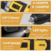 Cordless Drill Electric Screwdriver 3/8" Keyless Chuck 2 Speeds 25 3 Clutch Drill 45Nm Power Tools For Dewalt 20V Battery - details 3