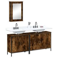 vidaXL Set de muebles de baño 3 pzas madera contrachapada en color Roble Sonoma/Negro/Roble ahumado | almacenamiento funcional diseño moderno para baño dormitorio sala - details 2
