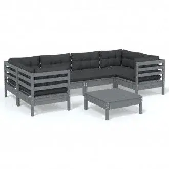 VIDAXL 3097303 juego de muebles para exterior de 7 piezas modulares acabado gris antracita con cojines - 1