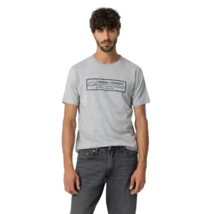 Tiffosi - Camiseta de Manga Corta para Hombre - Print Central - Gris - 1