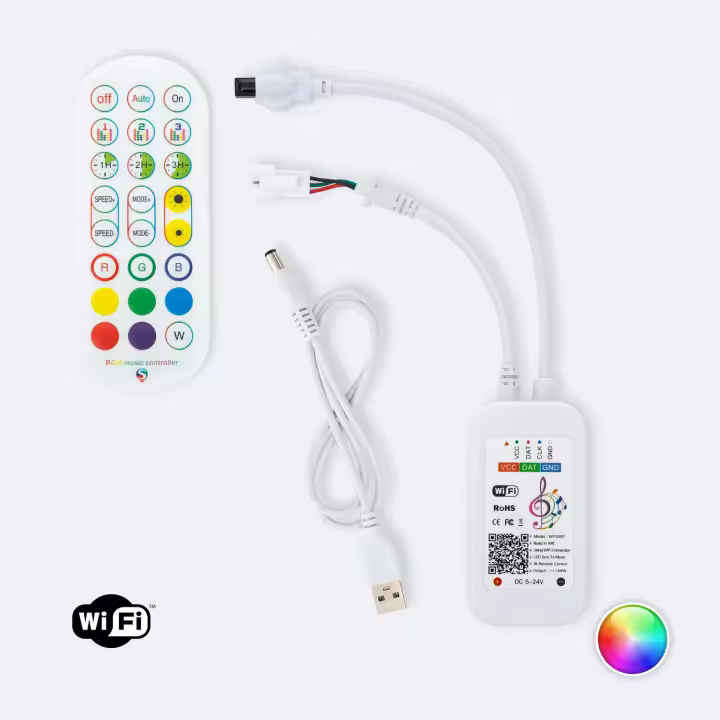 Ledkia Controlador Regulador Tuya WiFi Tira LED RGB Digital SPI 5-24V DC Con Mando IR y control Musical RGB - 1