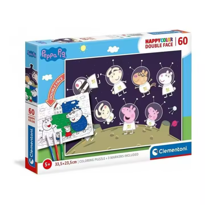 Puzzle infantil 60 Piezas Peppa Pig para colorear doble cara de Clementoni - 1