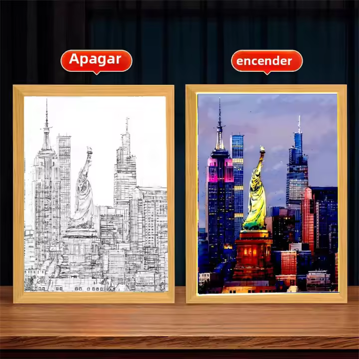 Lámpara De Pared LED De Dibujo De Ciudad Nueva York Fotografía Marco Luz Nocturna Regalo Para Amigos Decoración Del Hogar Luz De Mesa Lámpara De Luna - 1