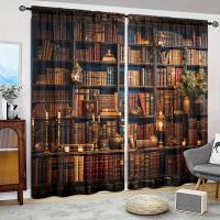 2pcs Cortina De Ventana Para Decoración De Hogar Estilo Edad Media Impresión Con Libros Tratamiento De Ventana Para Dormitorio Oficina Cocina Sala De Estar Material 100% Poliéster - details 0