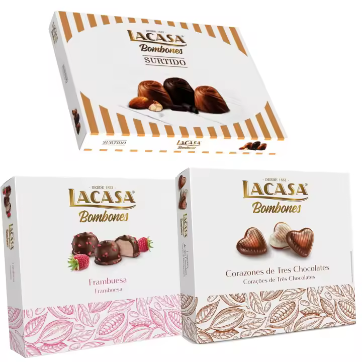 Pack Lacasa bombones surtido 95 G & bombones corazón tres chocolates 200 G & bombones frambuesa 200 g - 1