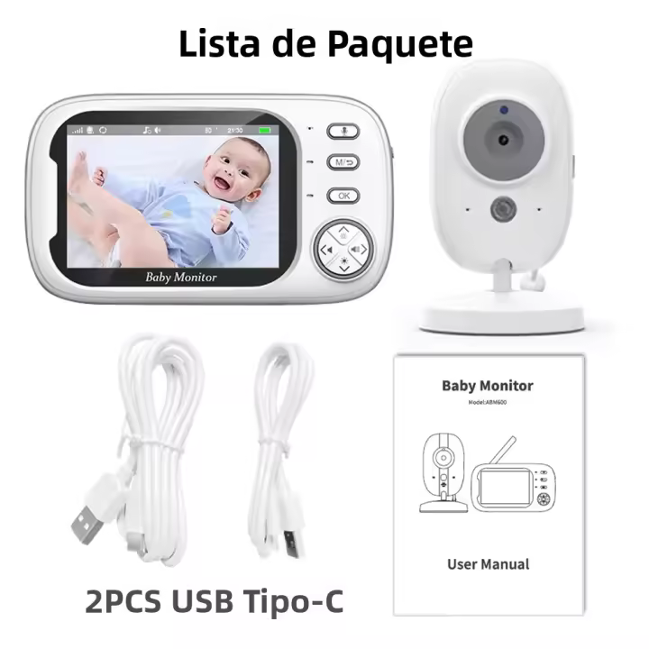 Monitor De Bebé Inalámbrico 3.5 Pulgadas Con Visión Nocturna Cámara De Seguridad Nanny Audio Bidireccional Monitorización De Temperatura Rechargeable 2000mAh - 1