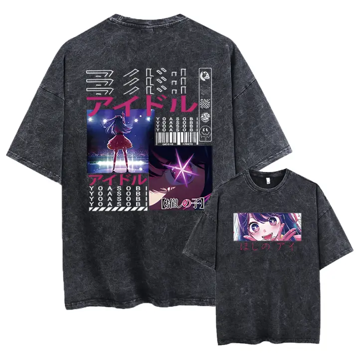 Camiseta De Algodón 100% Para Hombre Estilo Vintage Lavado Con Impresión De Anime Oshi No Ko Hip Hop Verano Harajuku Camiseta Unisex - 1