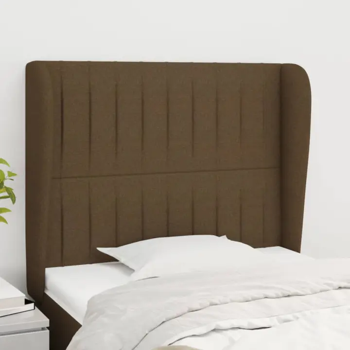 vidaXL Cabecero con orejas de tela marrón oscuro 93x23x118/128 cm - 1
