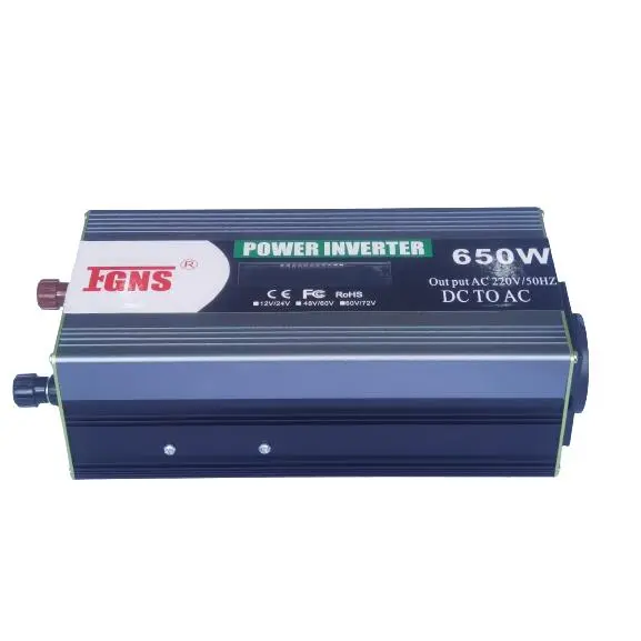 FGNS.Inversor Corriente DC/AC 650W Convertidor Onda Pura con Pantalla LCD con 2 Puerto USB 5V/2.1A & 12V/24V DC a 210V/220V/230V AC Tomas para Sistemas solares, caravanas, Coches, Camping. - 1