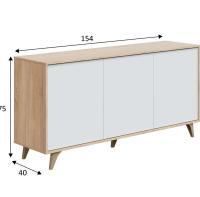 Meimon Aparador KIKUA PLUS de 3 puertas con estantes interiores, fabricado en tablero de partículas melaminizado E1, cantos en PVC, sistema de apertura push, bisagras metálicas, patas ABS en color del mueble, acabado Roble Canadian y Blanco Artik - details 2