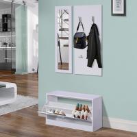 HOMCOM Conjunto de Muebles de Entrada Recibidor Pasillo Set de 3 Piezas Zapatero Espejo Perchero con 4 Ganchos para Colgar Ropa 80x27x46,5cm Blanco - details 2
