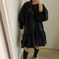 Vestido A-Line Vintage De REALEFT Para Mujer Con Manga Puff Cuello O High Waist Casual Patchwork Estilo Vintage Mini - details 6